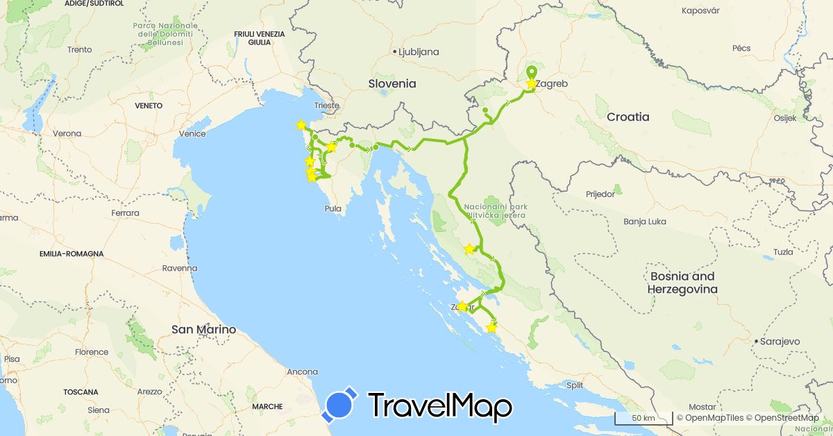 TravelMap itinerary: driving, electric vehicle in Croatia (Europe)