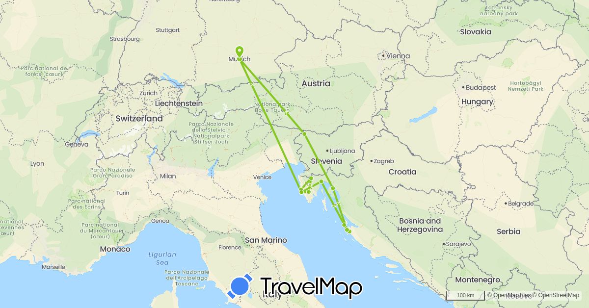 TravelMap itinerary: driving, electric vehicle in Germany, Croatia, Slovenia (Europe)