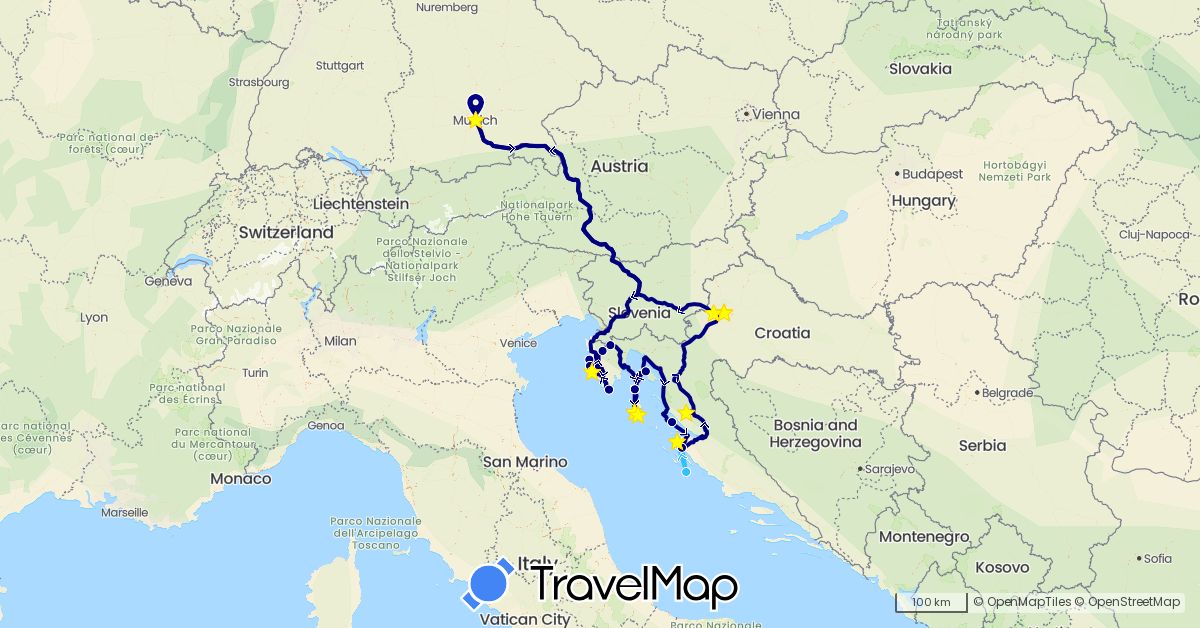 TravelMap itinerary: driving, boat in Germany, Croatia (Europe)