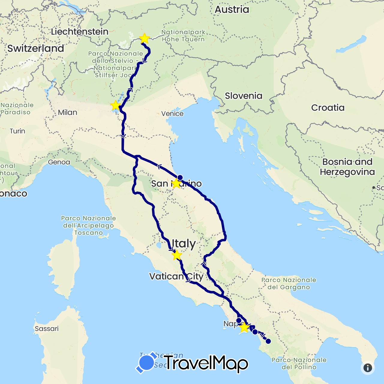 TravelMap itinerary: driving in Italy, San Marino (Europe)