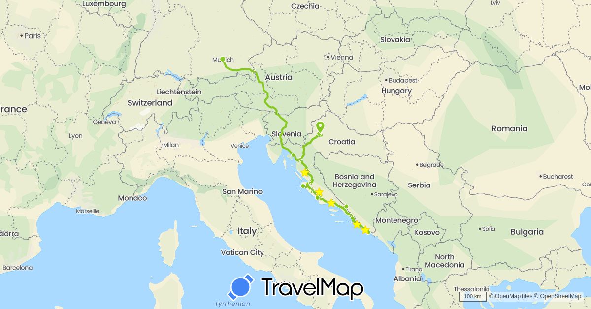 TravelMap itinerary: electric vehicle in Germany, Croatia (Europe)